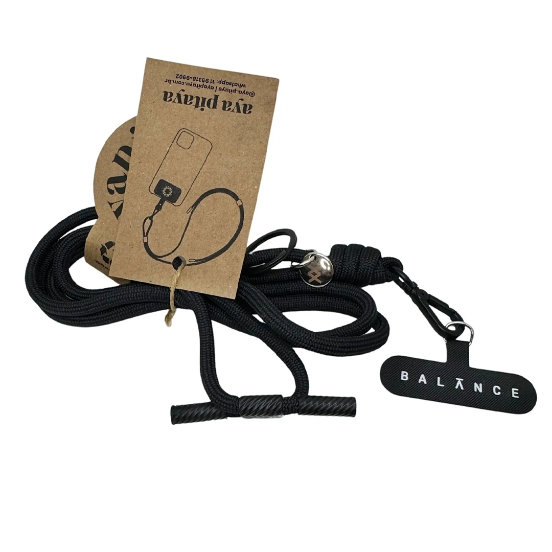 Cordão Multifuncional Balance x Aya Pitaya — Onyx Black | 2 em 1: pendura celular ou garrafinha